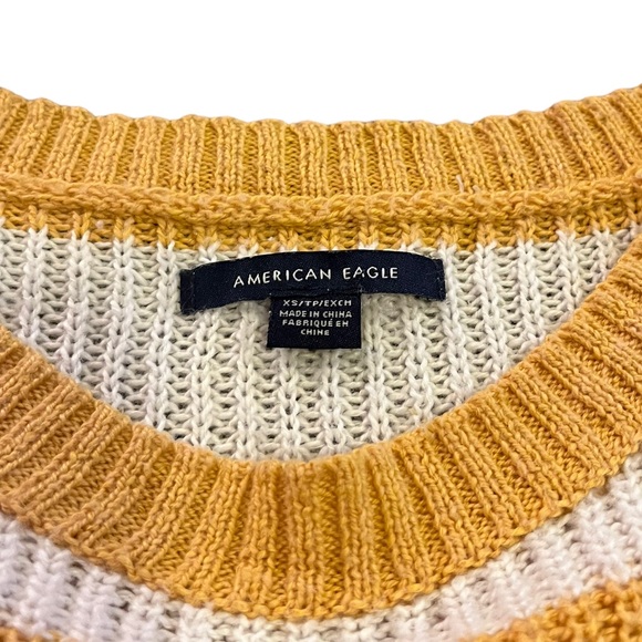 American Eagle Striped Long Sleeve Sweater | Yellow & White | Women's XS - Picture 6 of 10